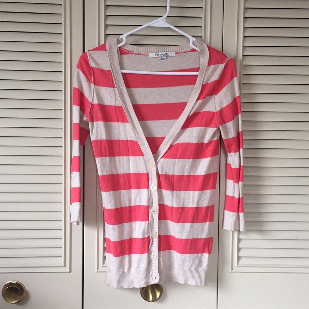 Striped coral and beige sweater